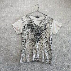 Y2K 2000s Grunge Goth V Neck Shirt Emo Cyber Distressed Affliction Wom Sz L